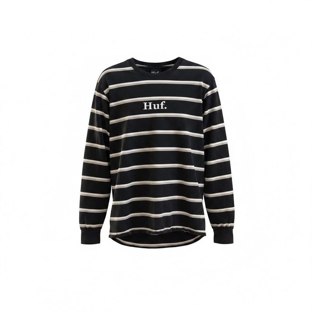 HUFF Men Longsleeve Striped Pullover Tee Black Stripe Large Skater Streetwear